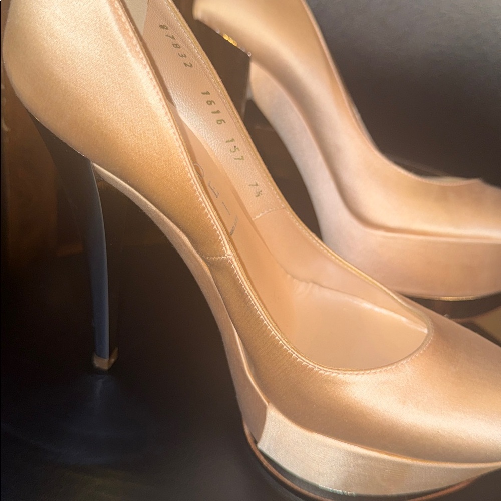 Casadei Blush and Silver Platform Heels - Picture 4 of 9